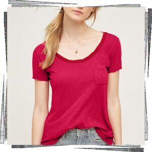 Red V-Neck Pocket Top w Satin Neck & Pleated Back (S) by Left of Center